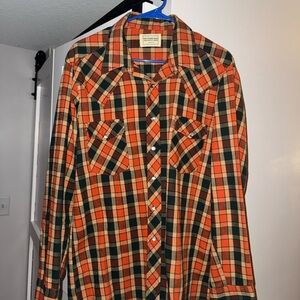 Orange and Black Plaid Button-Up Shirt